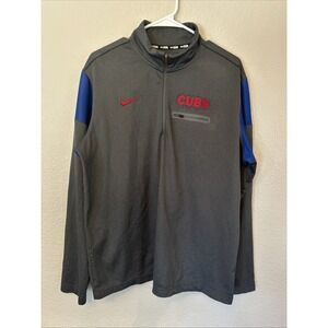 Chicago Cubs Jacket Mens Large Gray Blue Nike Dri Fit 1/4 Quarter Zip MLB Logo